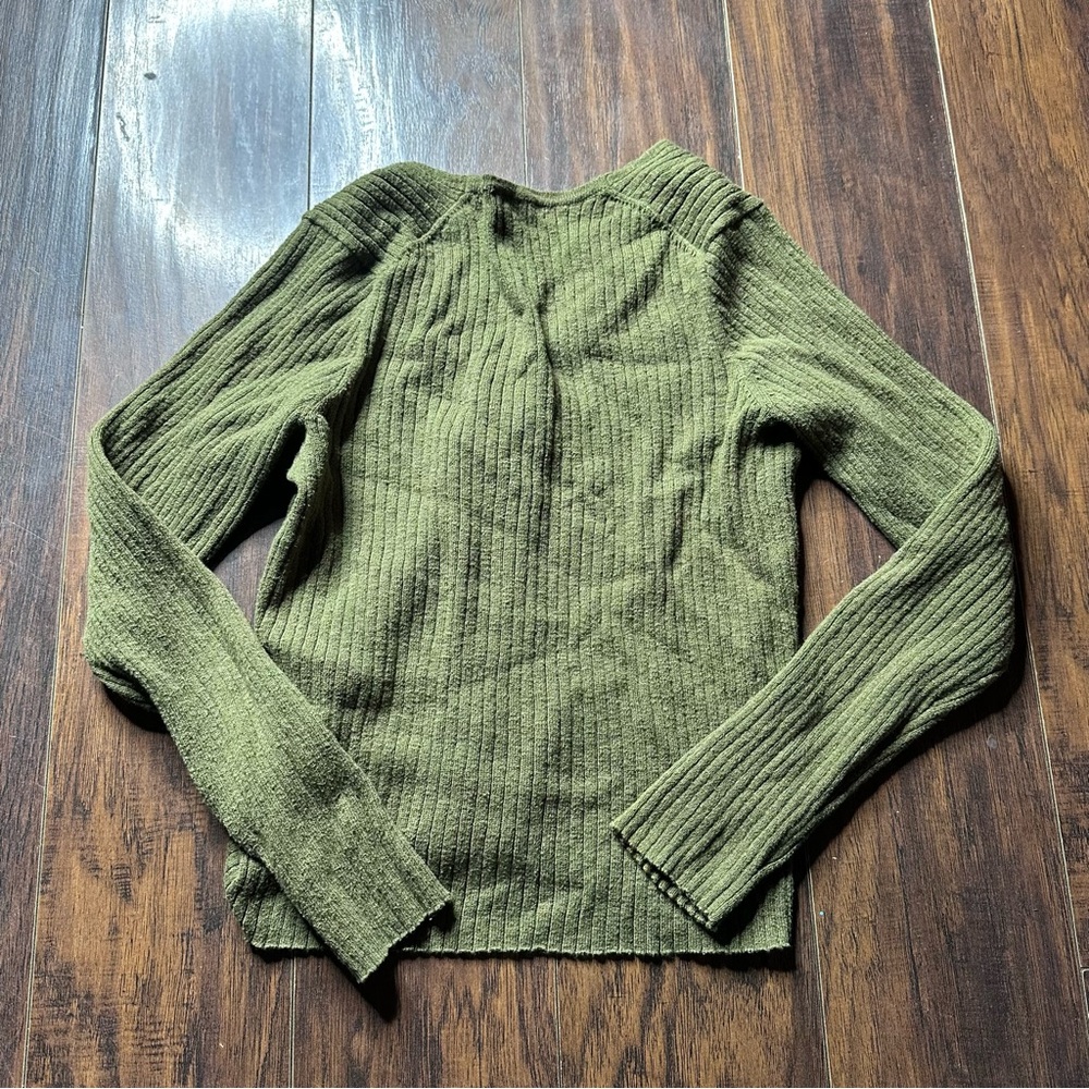 Madewell Green Shrunken Ribbed Cardigan Sweater - Picture 2 of 6